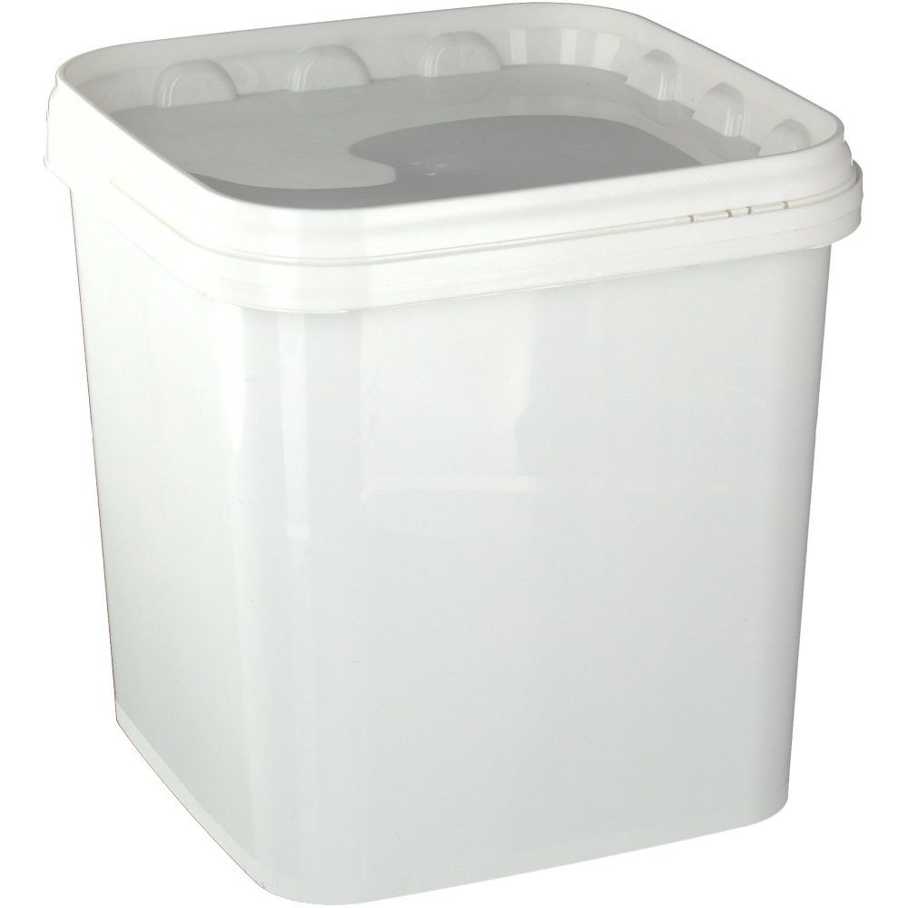 Seau blanc carré avec couvercle. Emballage vide.
