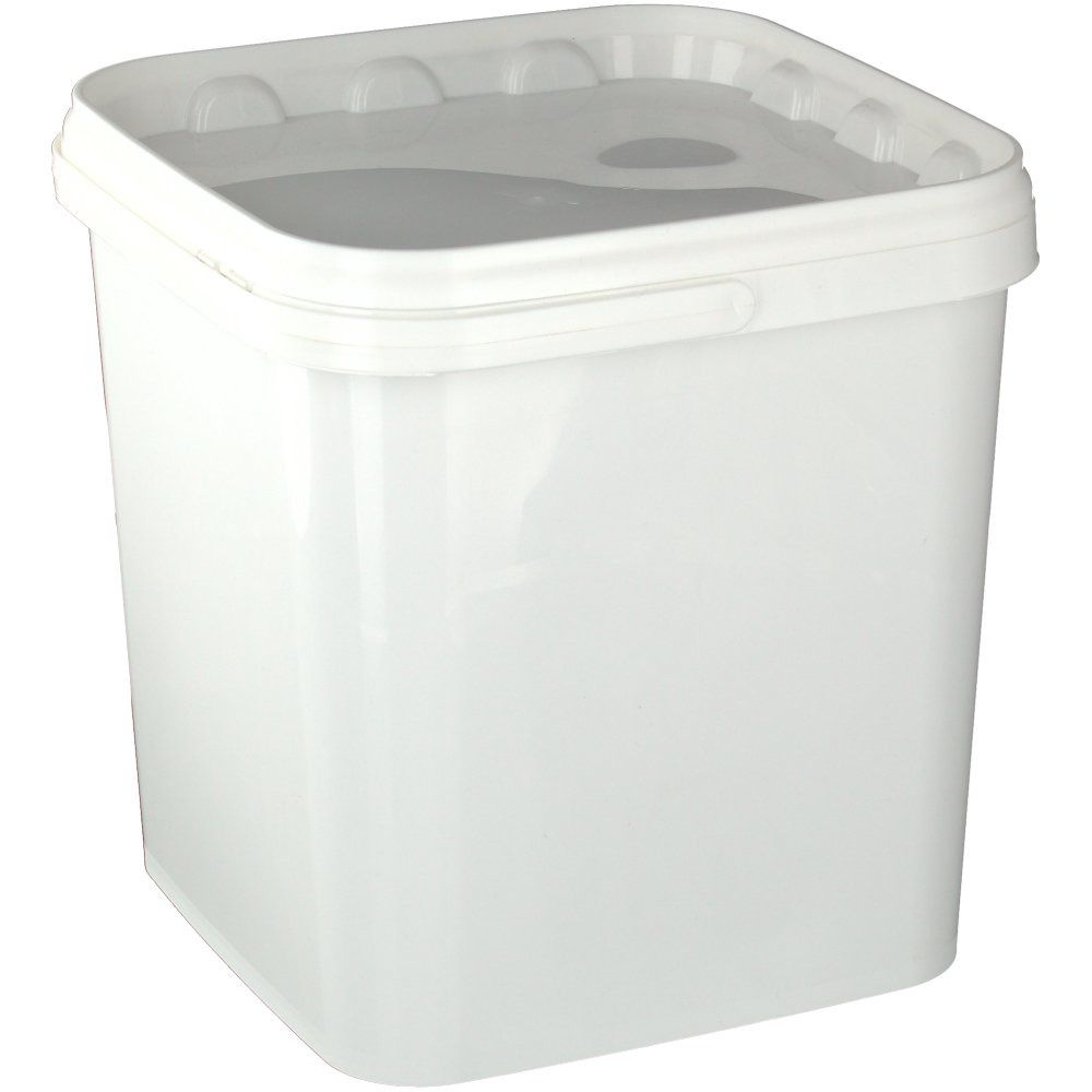 Seau blanc carré avec couvercle. Emballage vide.