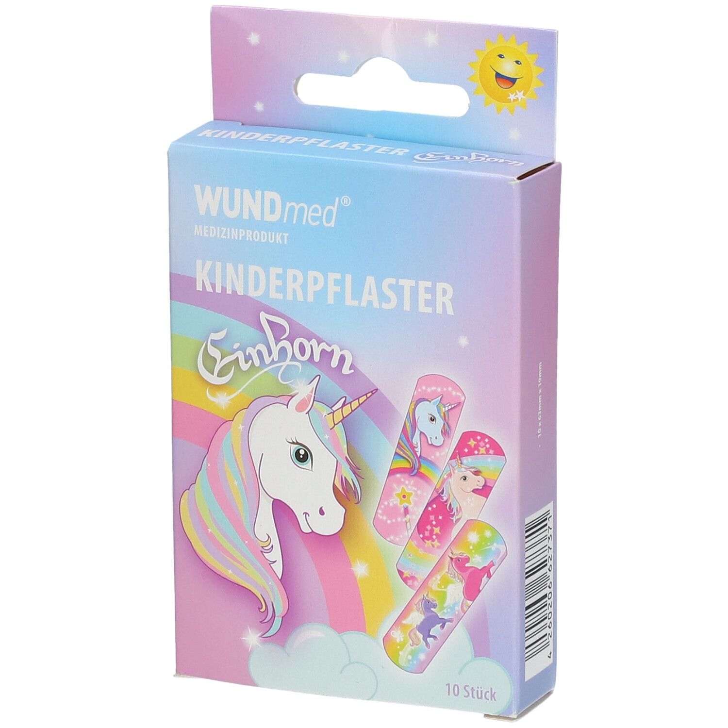 Boîte de pansements WUNDmed Kinderpflaster Einhorn. Illustrations d'une licorne, 10 pièces.