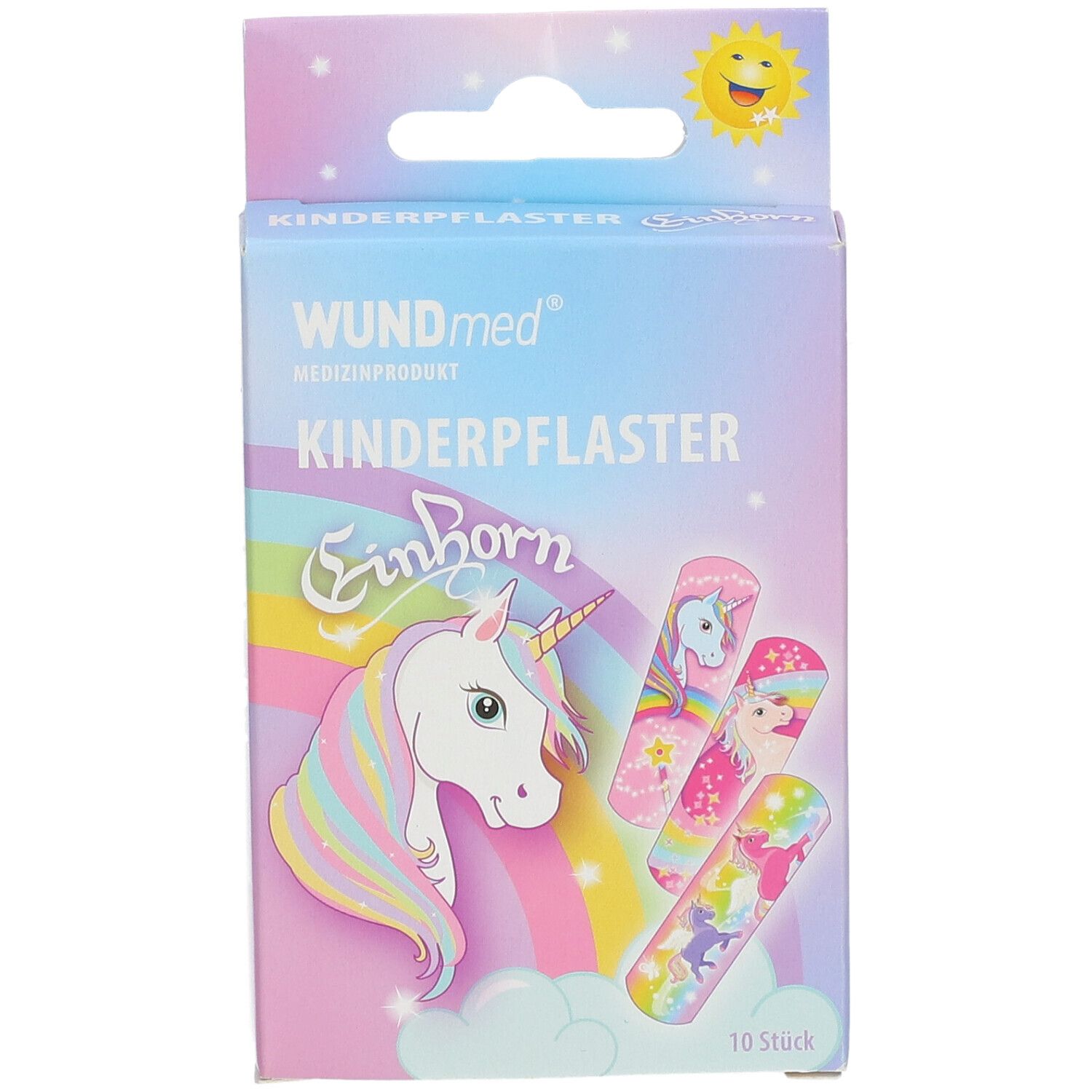 Boîte de pansements WUNDmed Kinderpflaster Einhorn. Illustrations d'une licorne, 10 pièces.