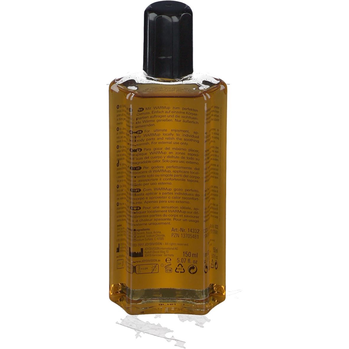 Vue arrière d'une bouteille WARMUP Vanille Massage-Liquid.