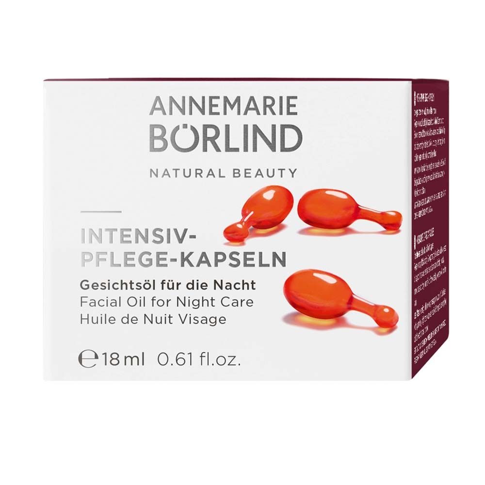 Emballage avec capsules. Inscription: INTENSIV-PFLEGE-KAPSELN. Huile de nuit visage. 18 ml.