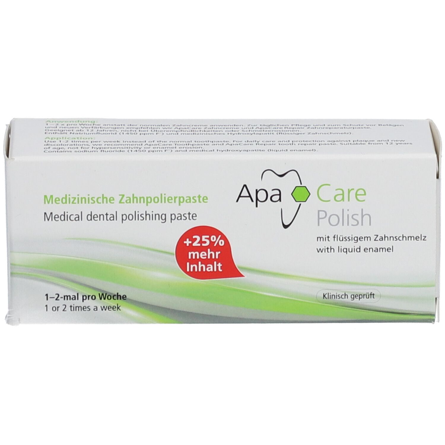Emballage de la pâte polissante. Emballage blanc avec nom du produit et accents verts. +25% de contenu en plus.