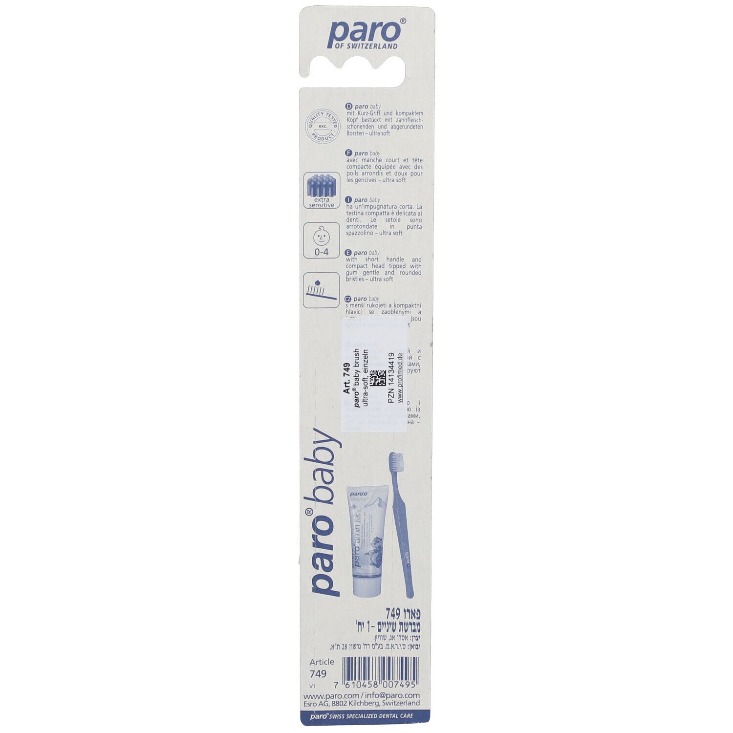 Dos de l'emballage avec informations sur le produit et logo : paro baby.