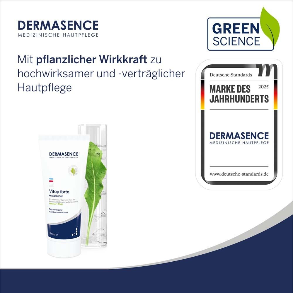 Produit, aloe vera et certifications. "DERMASENCE Vitop forte". Marque du siècle.