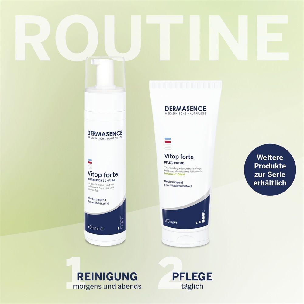 Mousse nettoyante et crème de soin DERMASENCE Vitop forte.
