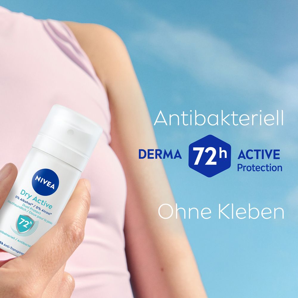 Spray déodorant NIVEA Dry Active : protection active 72h, antibactérien, sans coller.