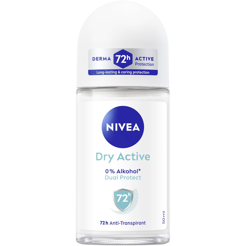 NIVEA Dry Active Roll-on avec 72h de protection anti-transpirante. 0% alcool. Testé dermatologiquement.