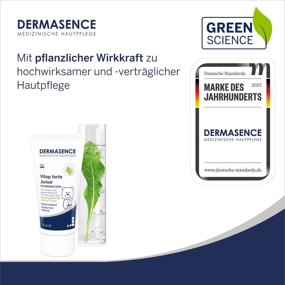 DERMASENCE Vitop forte Junior, avec le label Green Science. Label 'Marque du Siècle'.