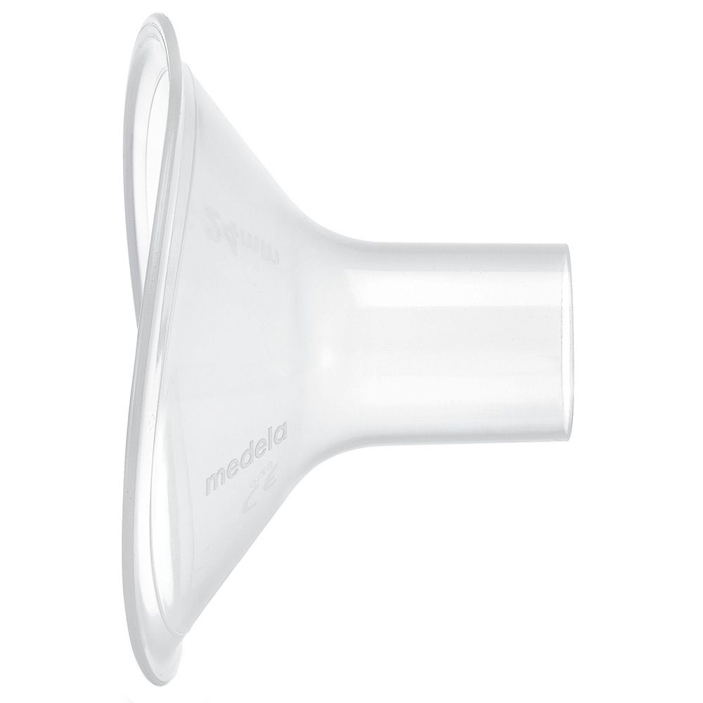 Téterelle transparente, forme de cône, avec raccord. Marque : medela. Taille S.