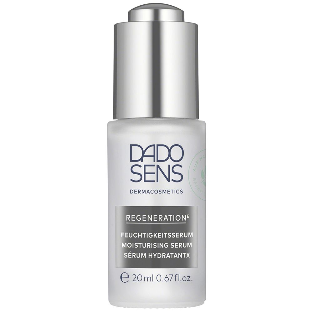 Flacon de sérum DADO SENS avec bouchon argenté et pipette. Inscription : Regeneration, 20ml.