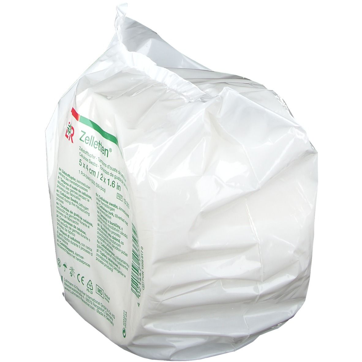 Emballage de Zelletten® dans un film transparent. Nom du produit et taille 5x4 cm. Informations du fabricant au dos.