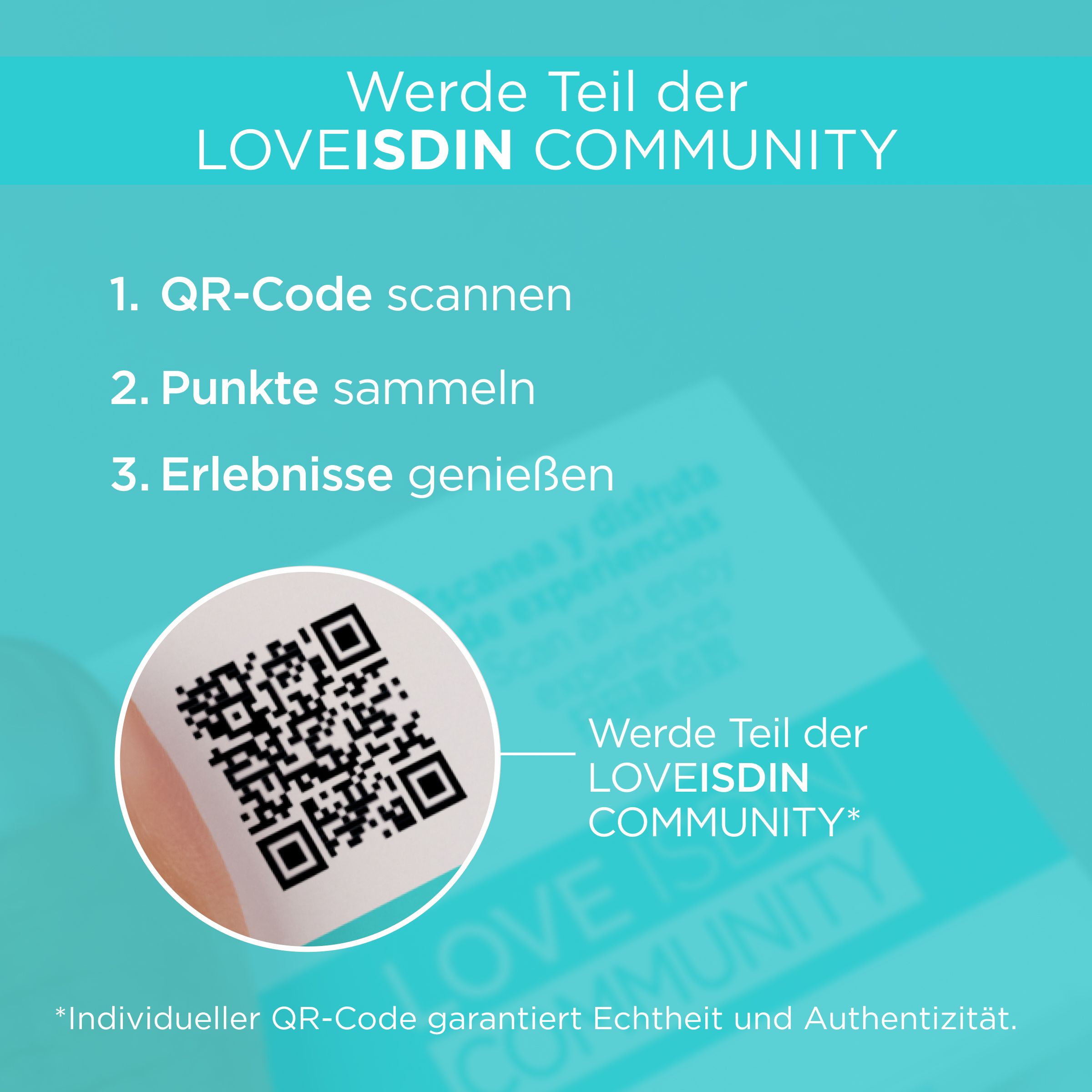 Code QR. Texte. Rejoignez la communauté LOVEISDIN.