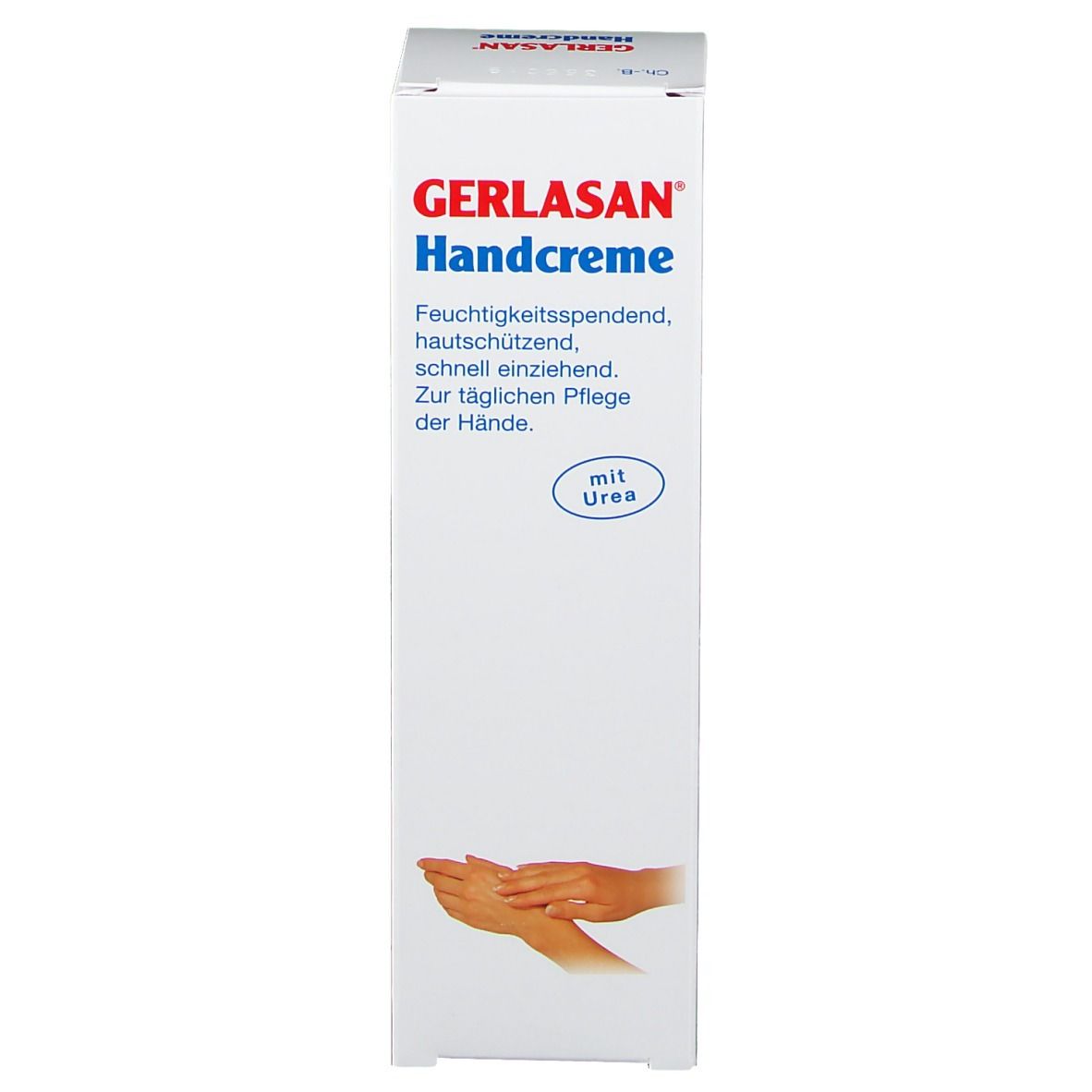 Boîte GERLASAN Handcreme. Texte: Hydratant, protecteur, absorption rapide. Avec urée.