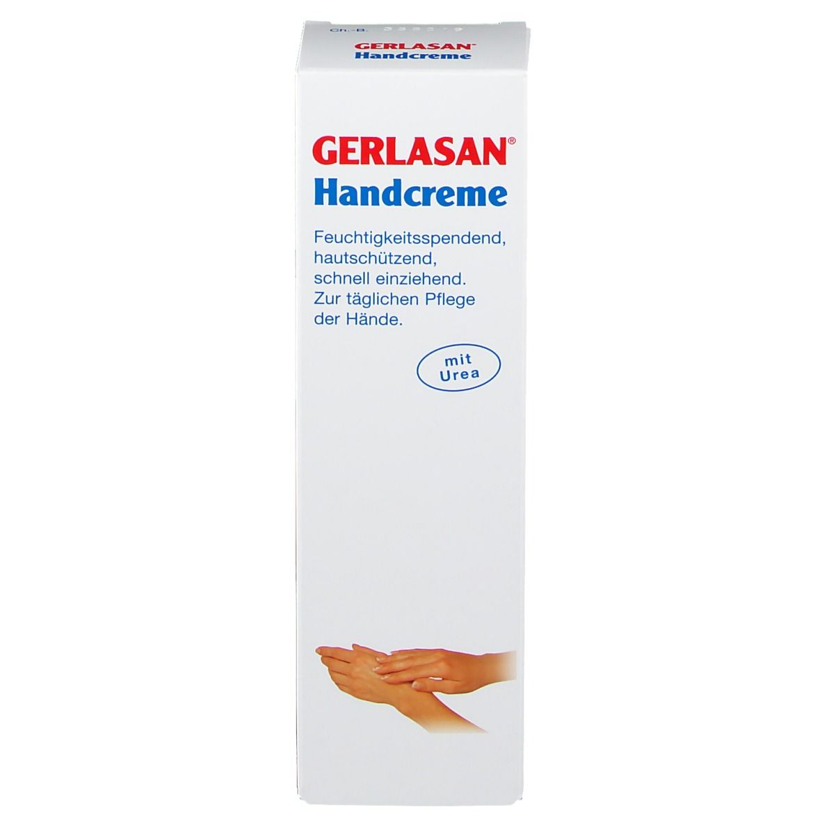 Boîte GERLASAN Handcreme. Texte: Hydratant, protecteur, absorption rapide. Avec urée.