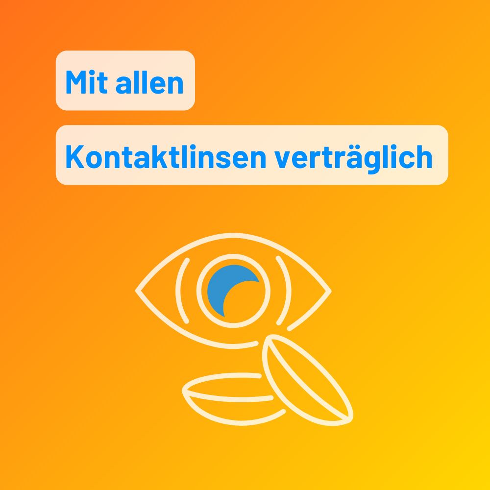 Graphique : œil et lentilles de contact. Texte : Compatible avec toutes les lentilles de contact.