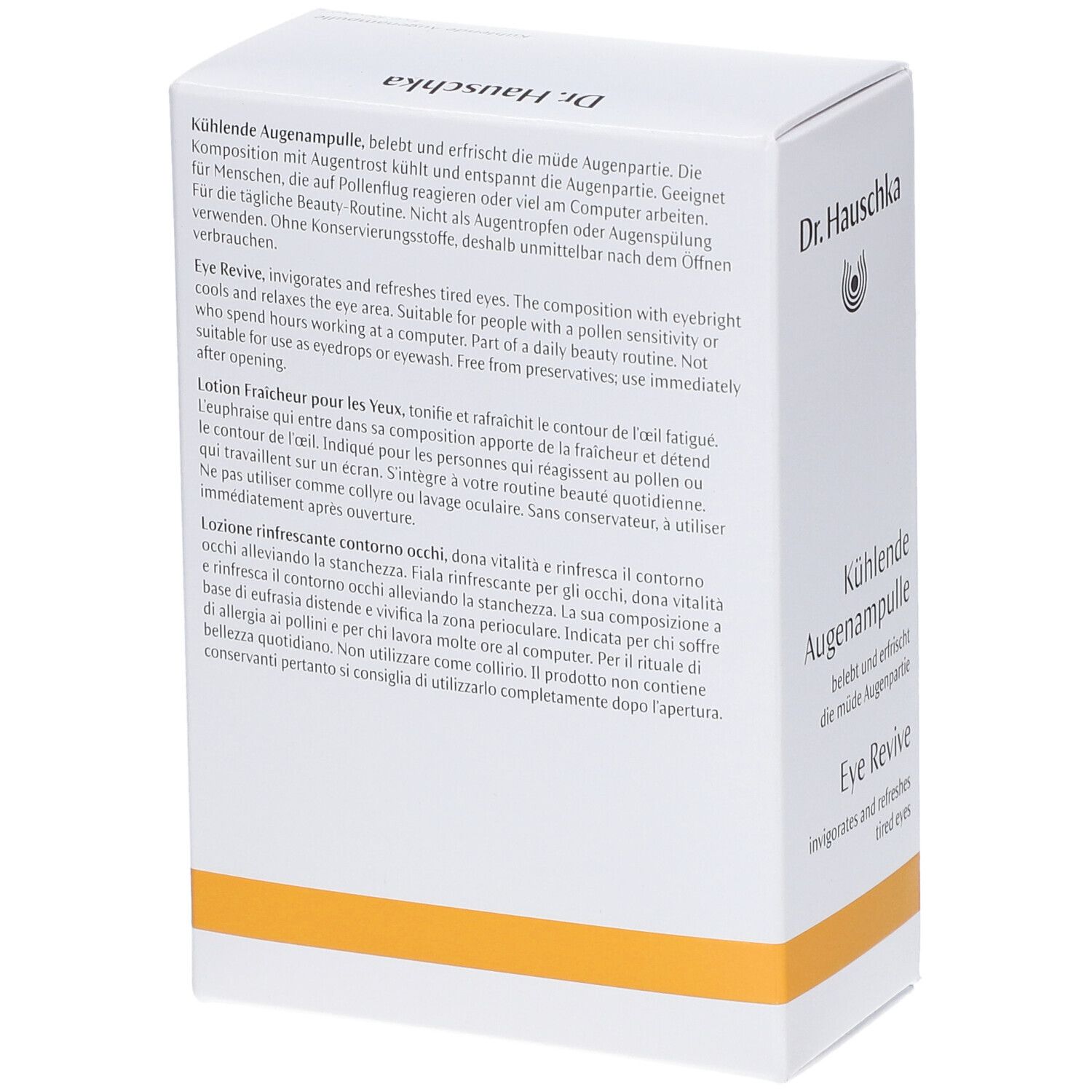 Dr. Hauschka Ampoule Rafraîchissante Yeux, boîte avec informations produit, 10x5ml.