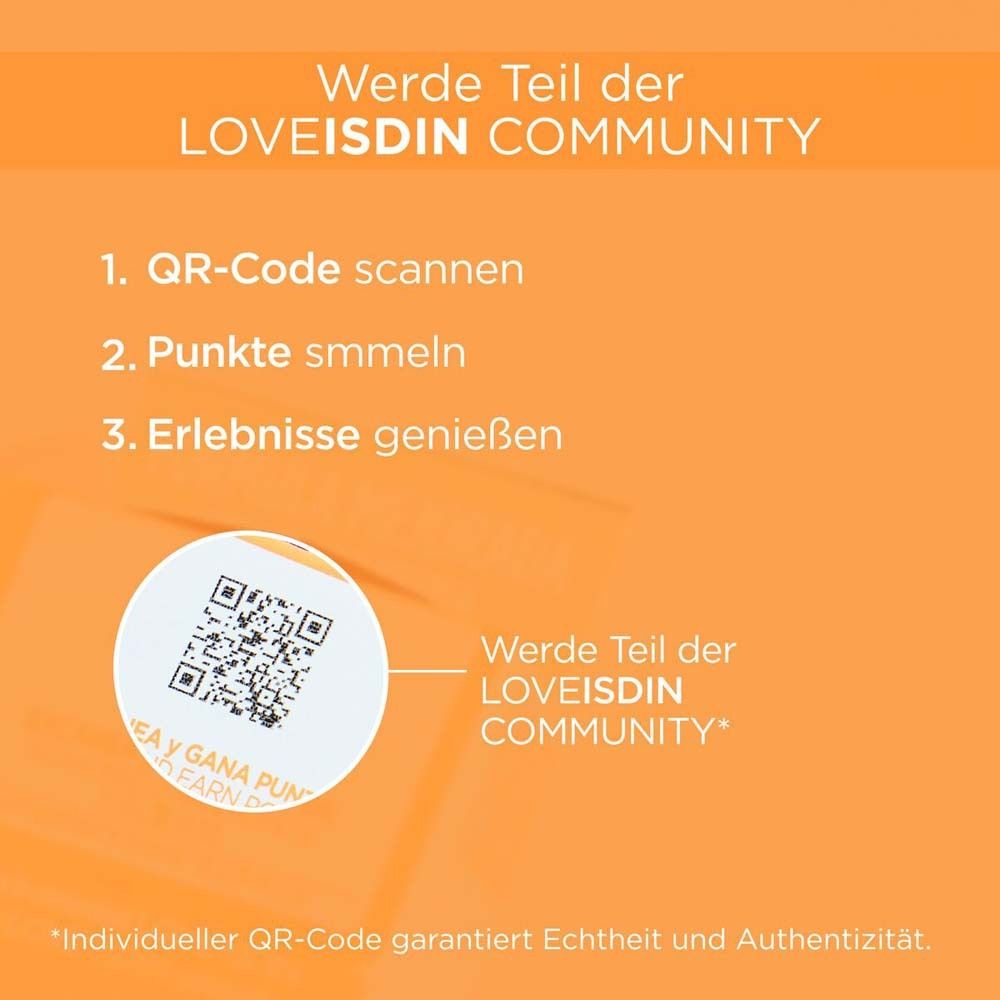 Code QR sur fond orange. Texte : Rejoignez la communauté LOVEISDIN.