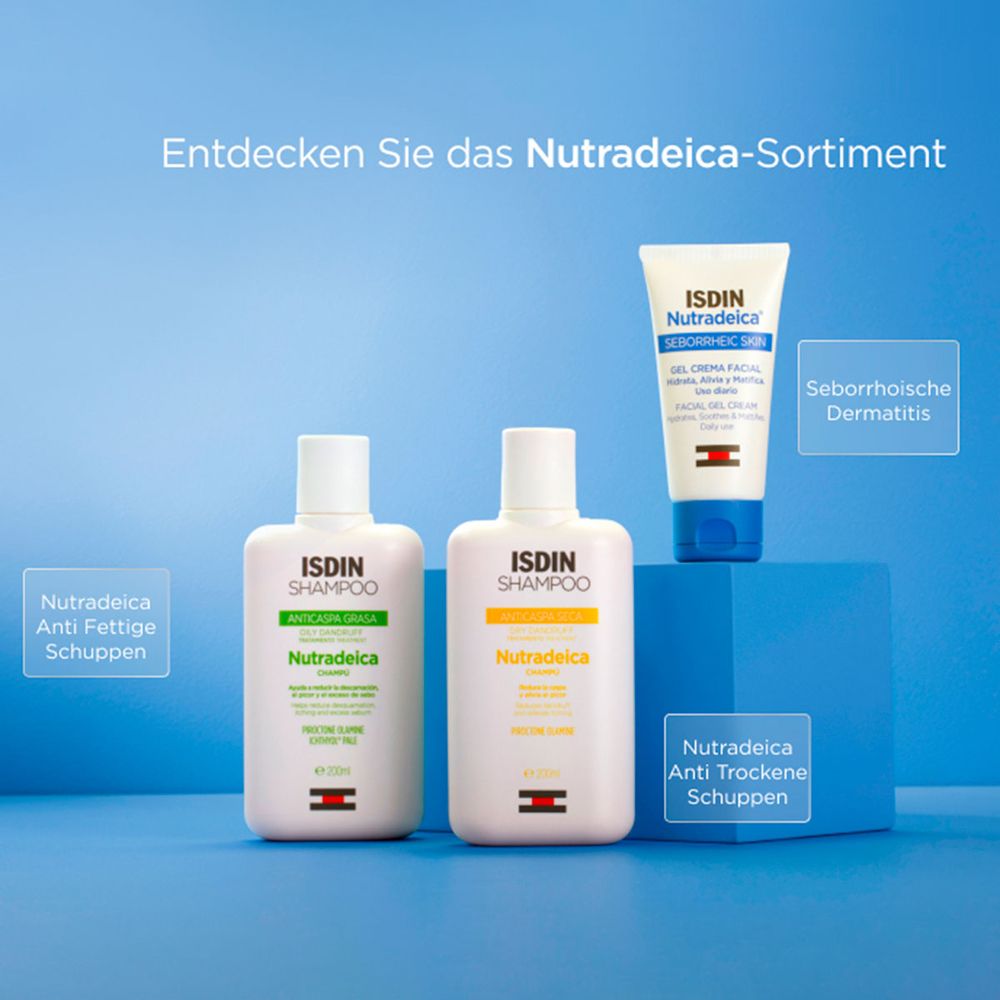 Gamme de shampoings ISDIN Nutradeica avec crème visage.