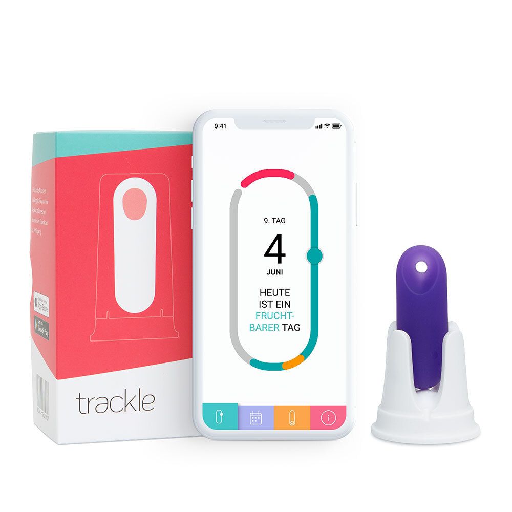 trackleCatch, ordinateur de cycle, smartphone, support et emballage. Capteur violet, support blanc.