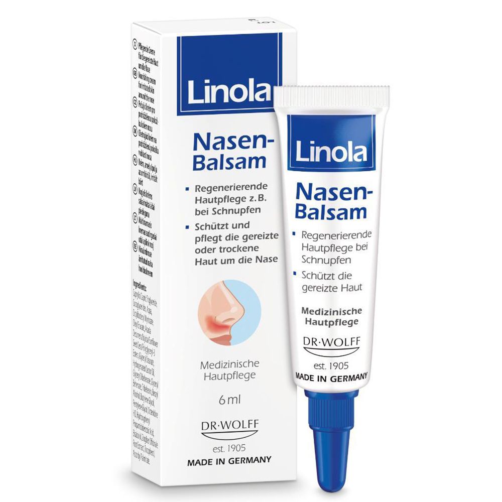 Linola Baume nasal et tube. Soin médical de la peau. 6 ml. DR. WOLFF. Protège et soigne la peau irritée.