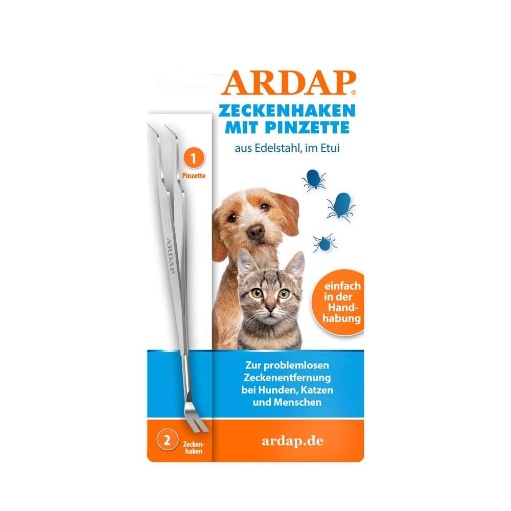 ARDAP tire-tiques avec pince à épiler. Tire-tiques et pince à épiler en acier inoxydable, emballage avec chien et chat.