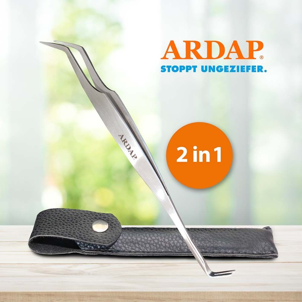 ARDAP tire-tiques avec pince à épiler. Tire-tiques et pince à épiler en acier inoxydable avec étui. 2 en 1.