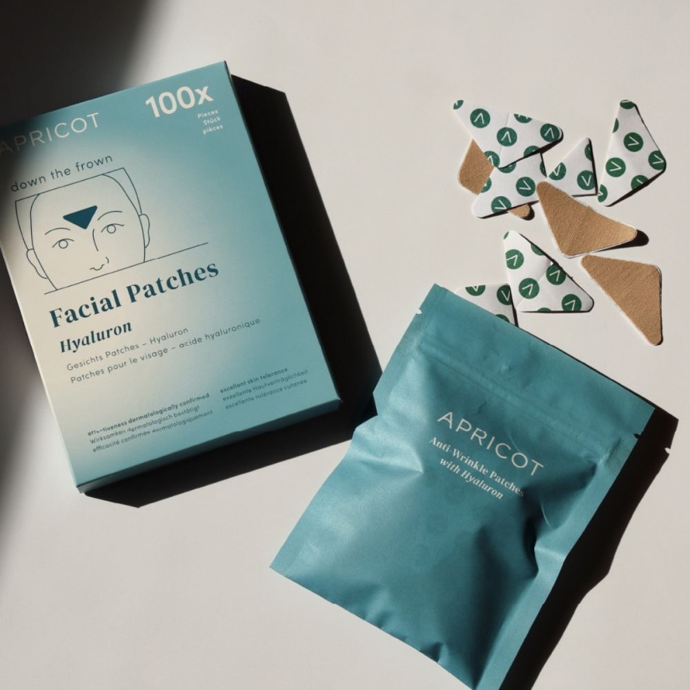 Patchs visage APRICOT Hyaluron, boîte et patchs individuels.