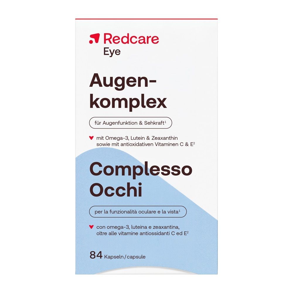 Emballage Redcare Augen-komplex pour fonction oculaire & vision, 84 capsules avec Oméga-3, Lutéine, Zéaxanthine, Vitamines C & E.