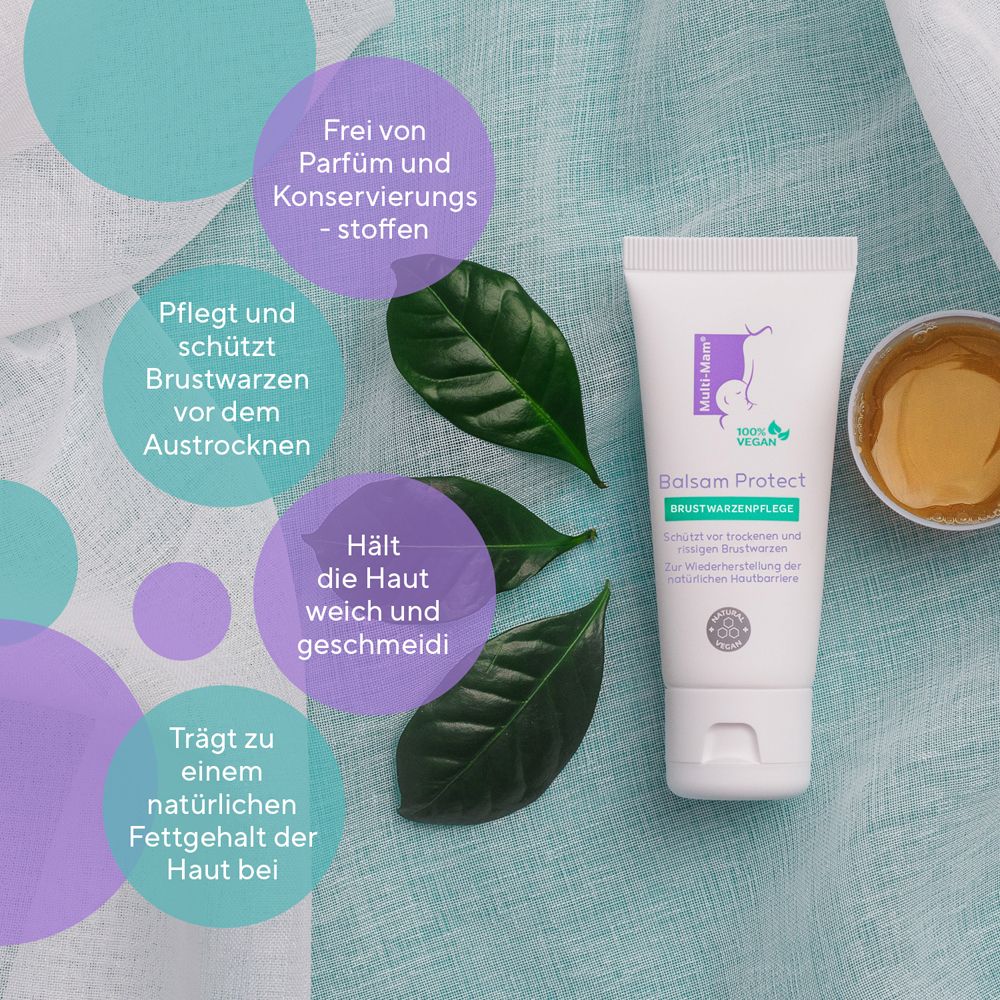 Dos de l'emballage Multi-Mam Balsam Protect. Texte en allemand.