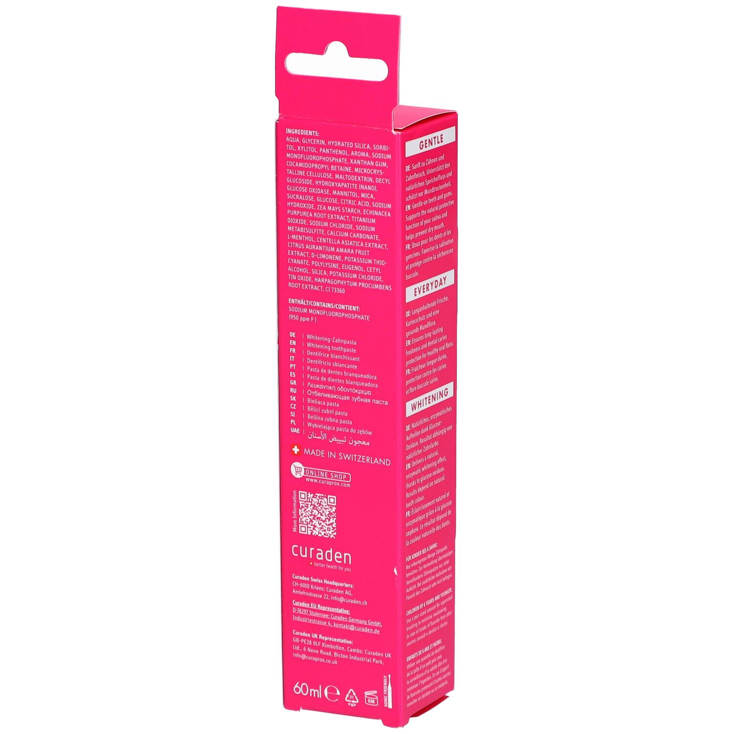 Emballage avec liste des ingrédients et instructions. Contient 60ml.
