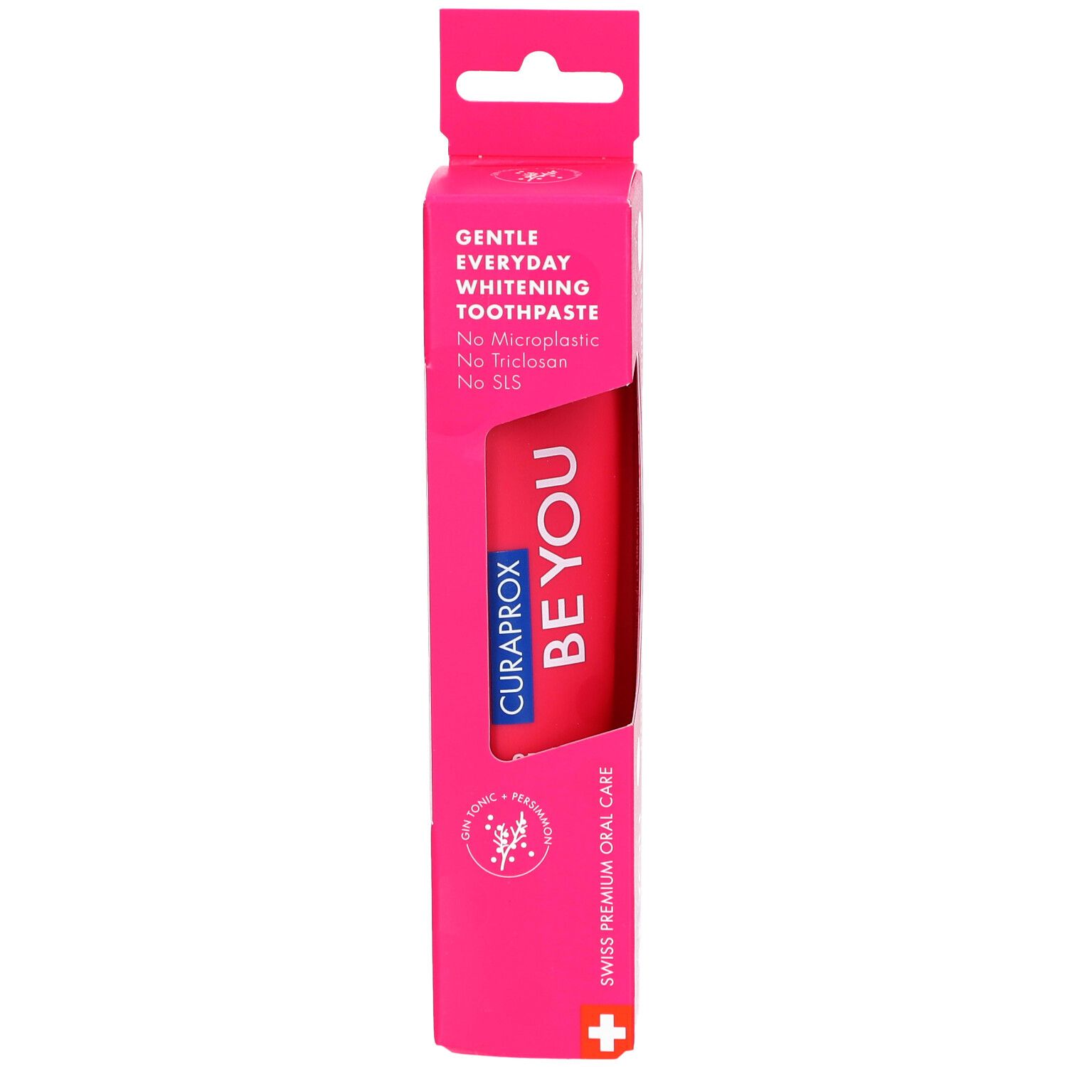 Emballage pour dentifrice CURAPROX BE YOU. Dentifrice blanchissant doux quotidien, sans microplastique, triclosan ni SLS.