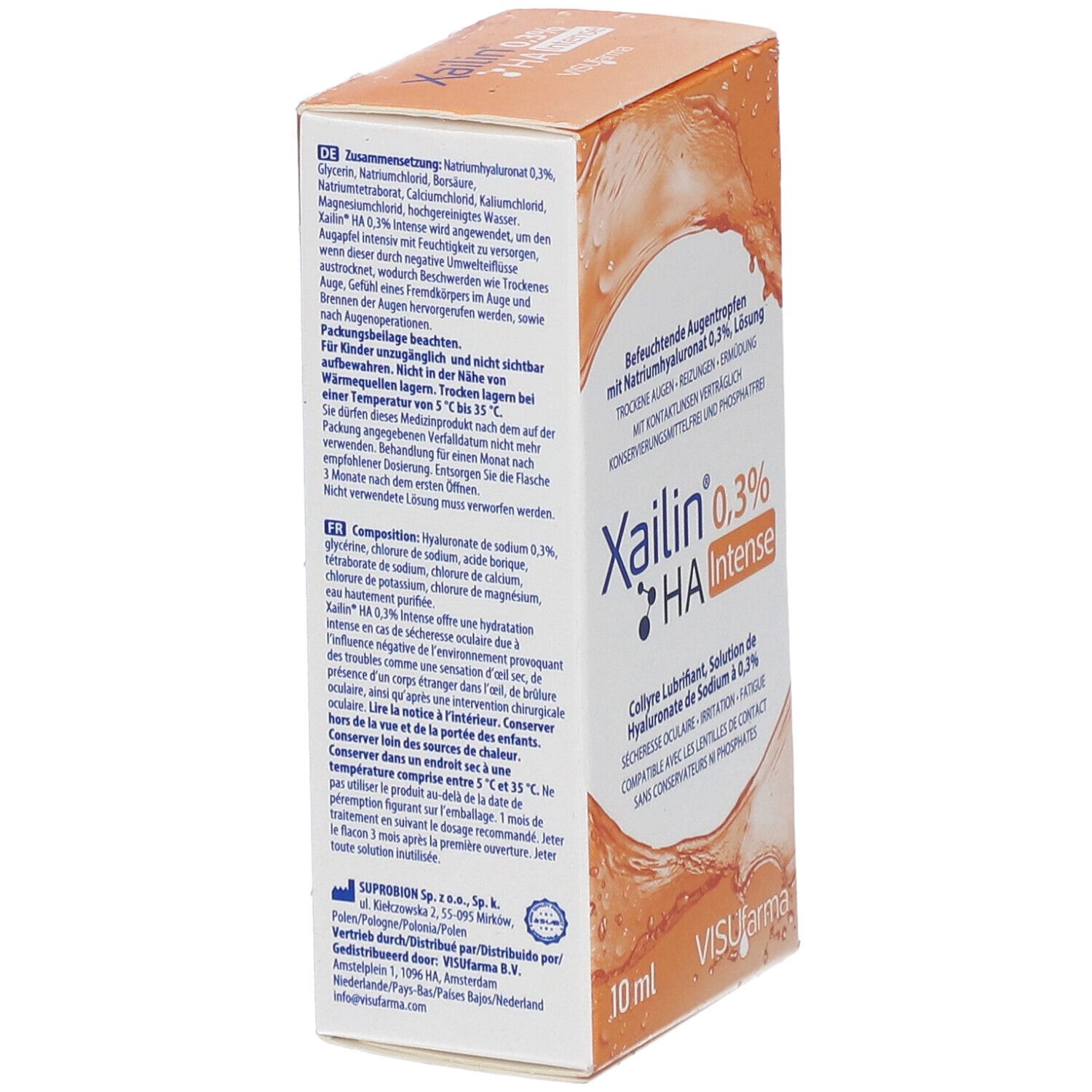 Boîte de Xailin® 0,3% HA Intense. Contient 10 ml. Informations et ingrédients au dos.