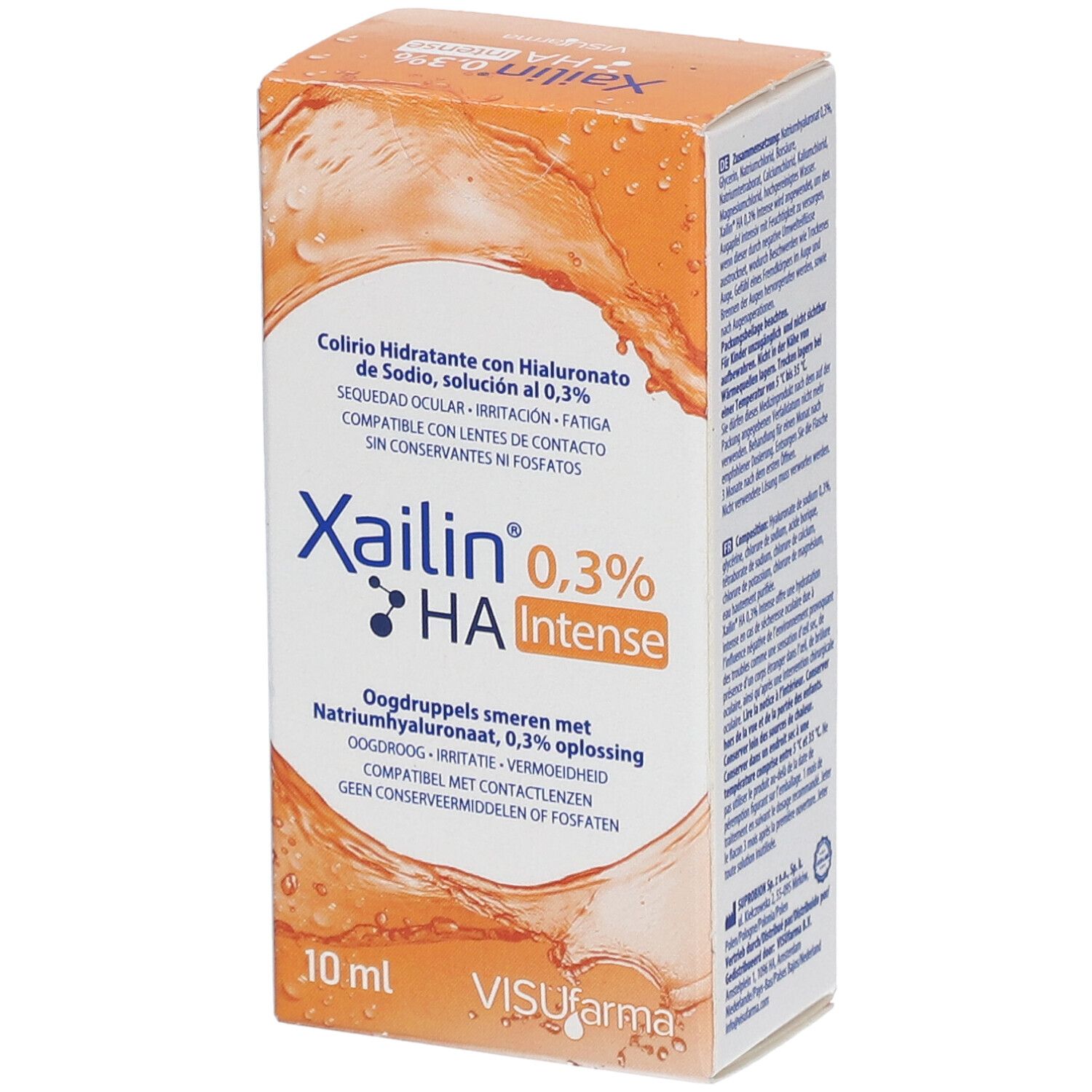 Boîte de Xailin® 0,3% HA Intense. Contient 10 ml. Nom du produit et informations sur le devant.
