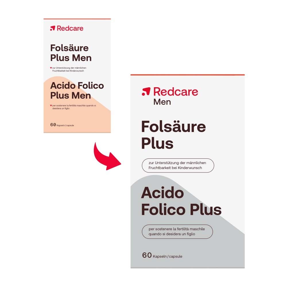Comparaison de deux boîtes Redcare Acide Folique Plus Men.