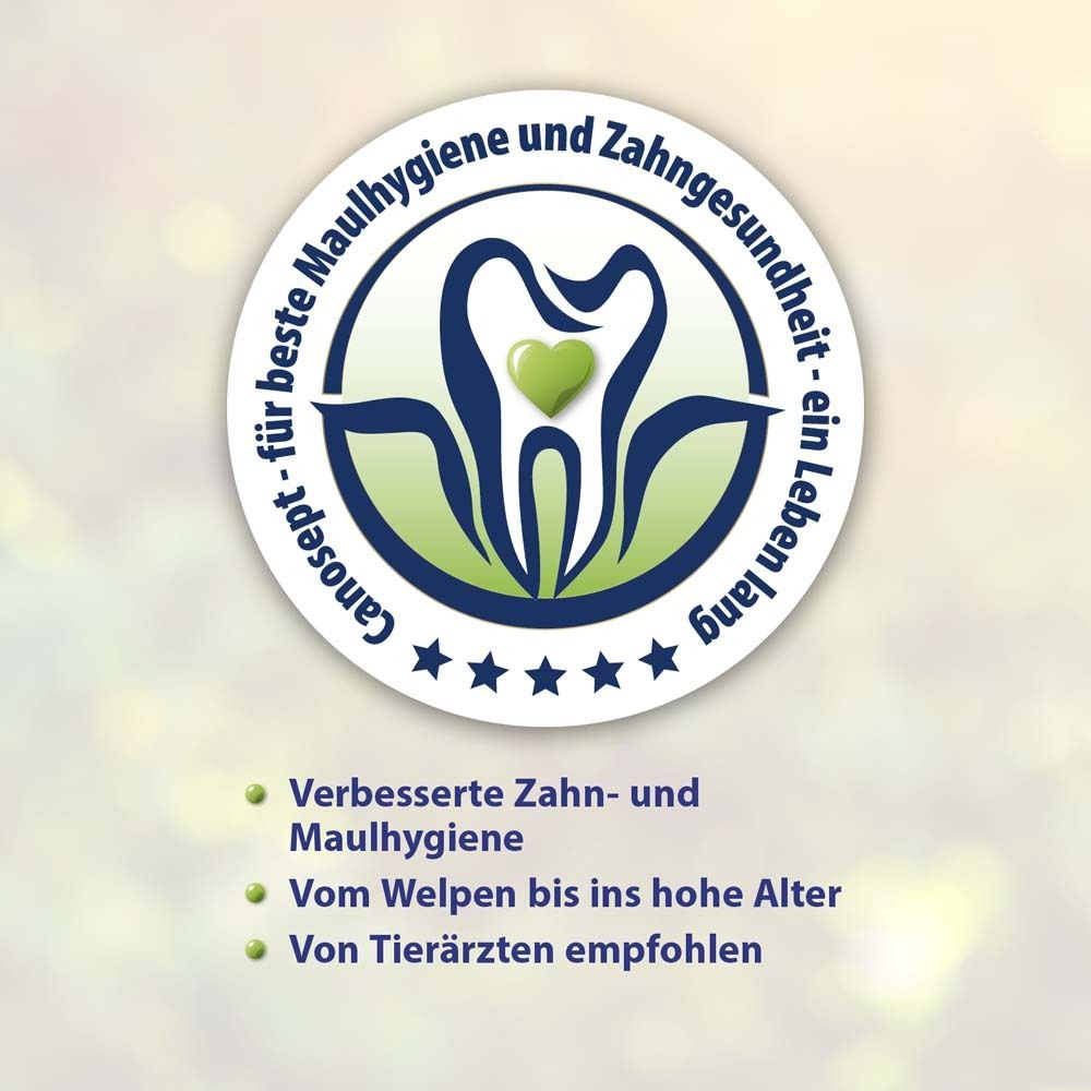 Logo avec dent, cœur et chien. Texte : Pour la meilleure hygiène buccale et la santé dentaire - toute une vie.