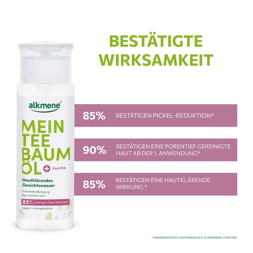 Flacon alkmene®. Texte : Efficacité prouvée, 85% réduction des boutons.