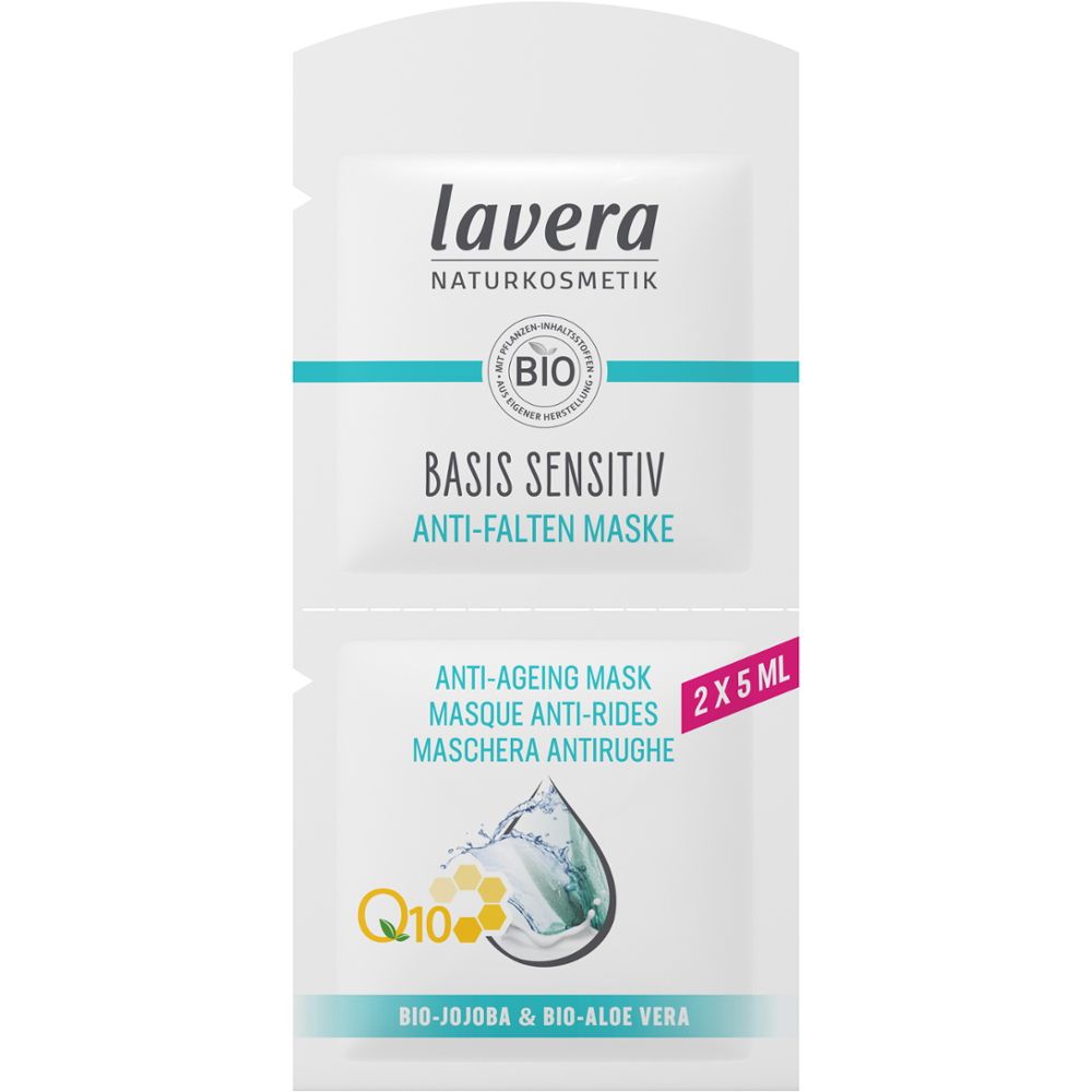 Masque Anti-Rides Lavera Basis Sensitiv, 2x5ml, avec Q10, Bio-Jojoba & Bio-Aloe Vera.