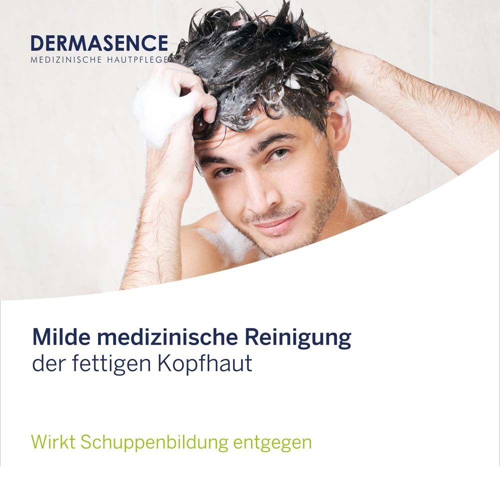 Flacon de shampooing avec récompense. Texte: DERMASENCE, Seborra Shampoo. Marque du siècle.