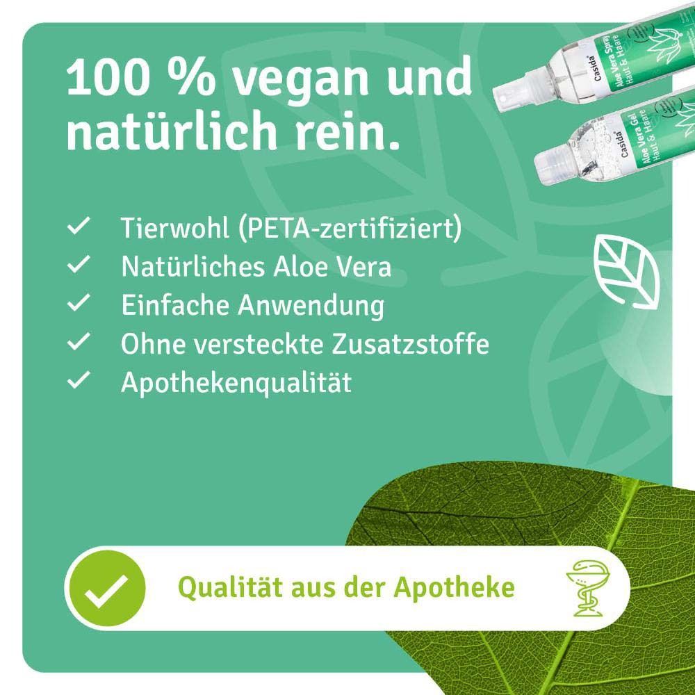 Casida Aloe Vera : 100% végétal et naturellement pur. Certifié PETA, sans additifs cachés, qualité pharmacie.