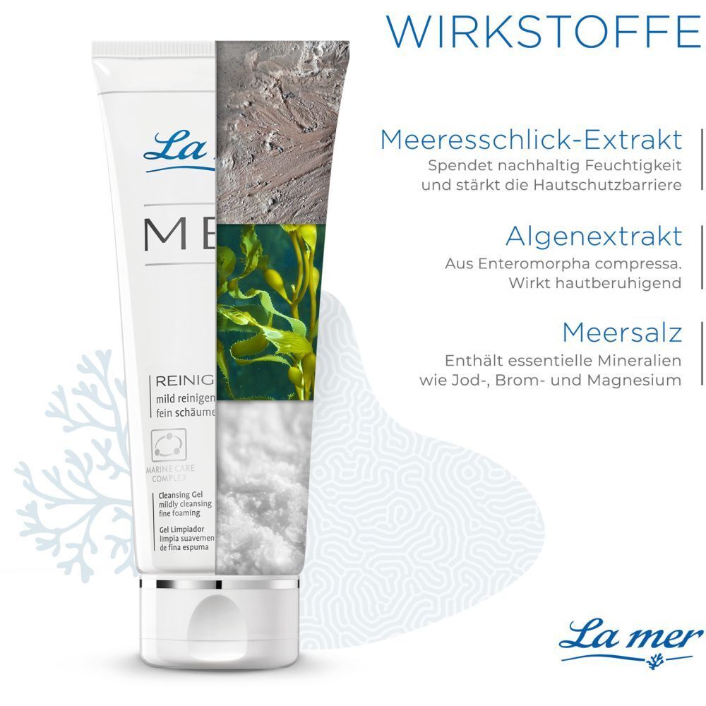 Image du produit avec ingrédients: extrait de limon marin, extrait d'algues, sel marin. Logo La mer.