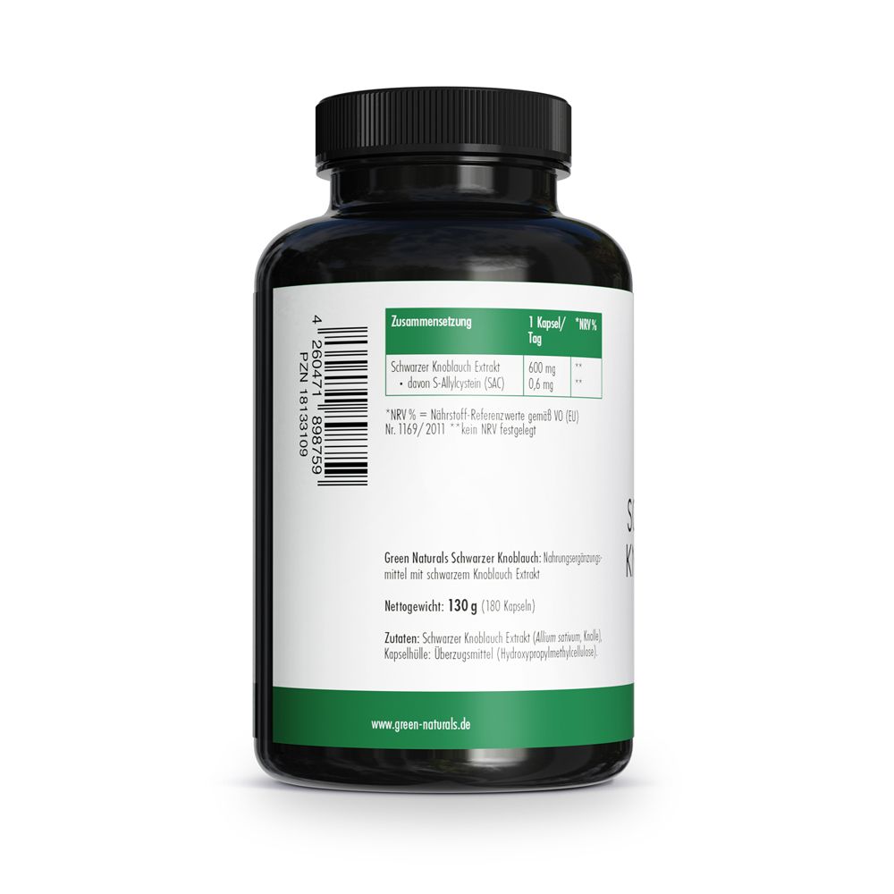 Composition: Extrait d'ail noir 600 mg, S-Allylcystéine 0,6 mg.