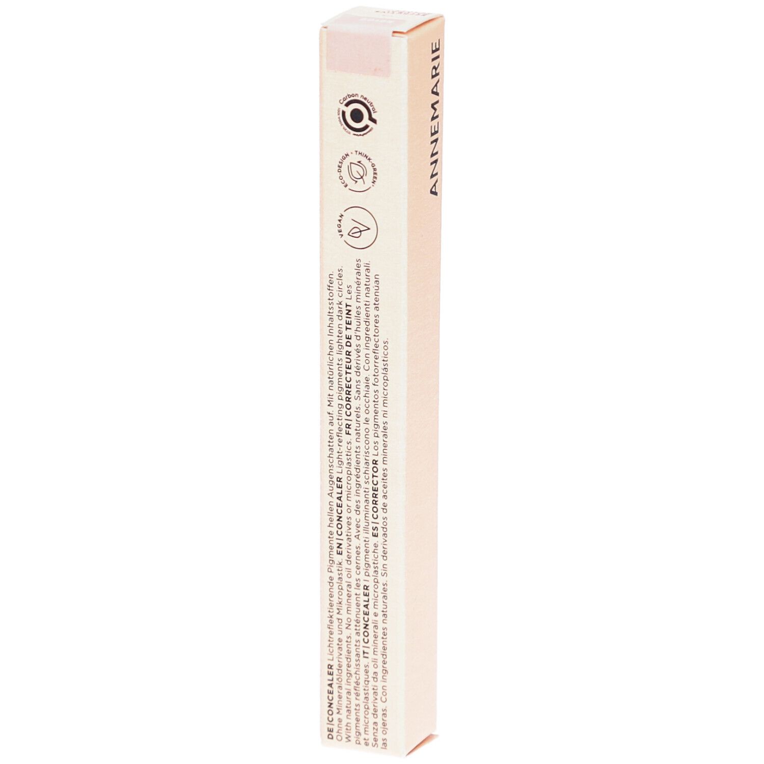 Emballage de correcteur BÖRLIND. Boîte beige allongée. Inscription : ANNEMARIE. Logos et texte sur le côté.