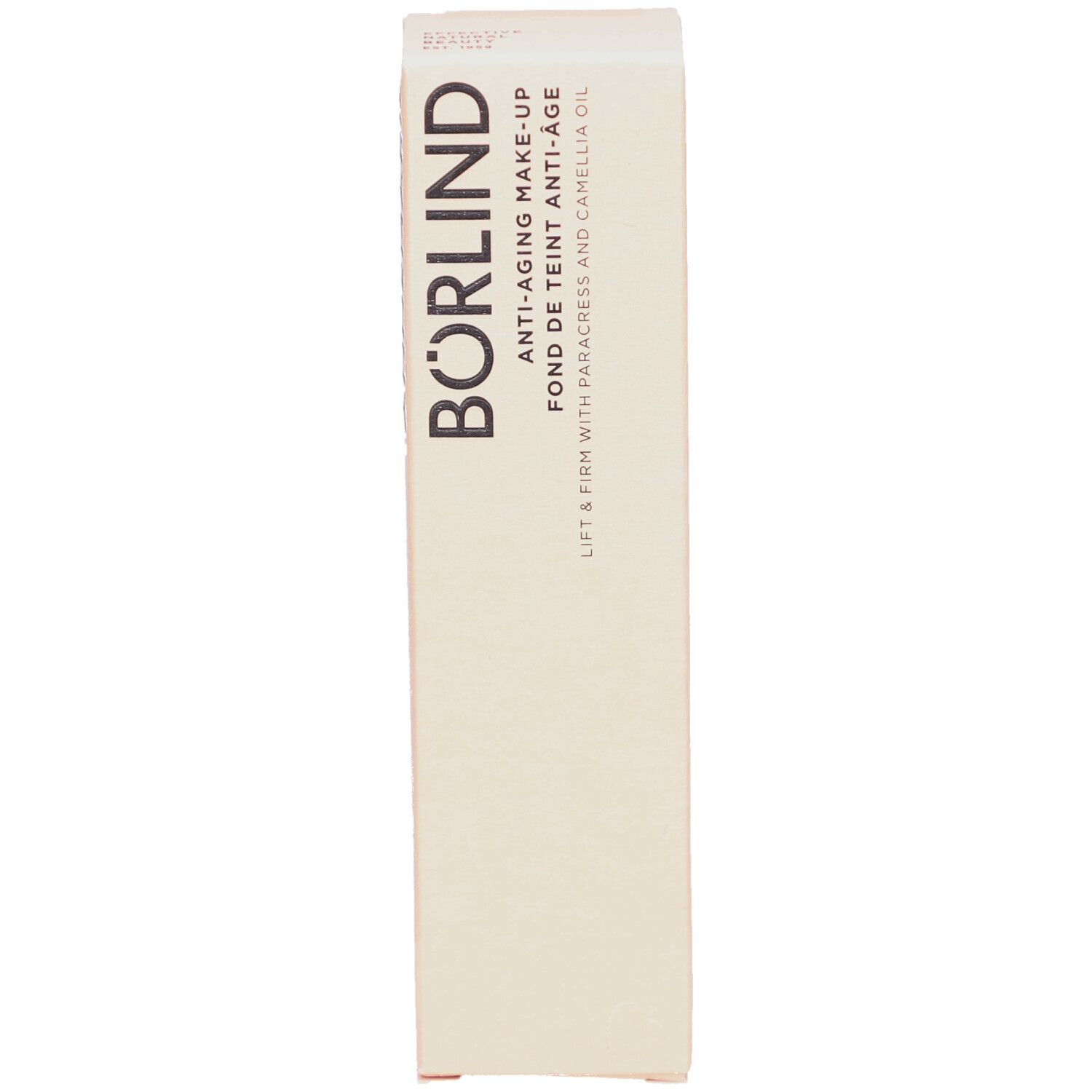 Boîte beige BÖRLIND Anti-Âge. Texte: Lift & Firm avec paracress et huile de camélia.