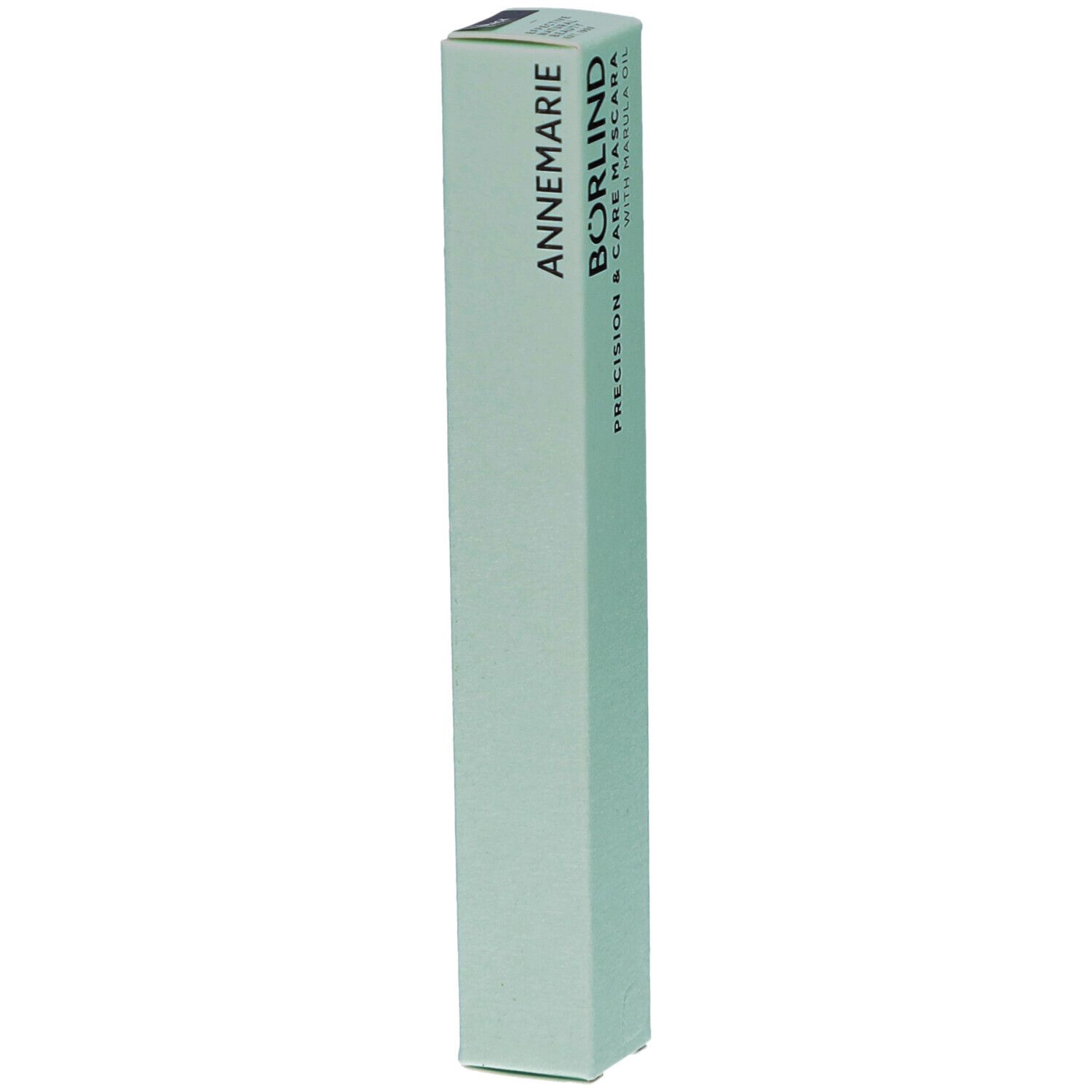 Emballage de mascara vert clair. Inscription: ANNEMARIE BÖRLIND. Mascara de précision et de soin.