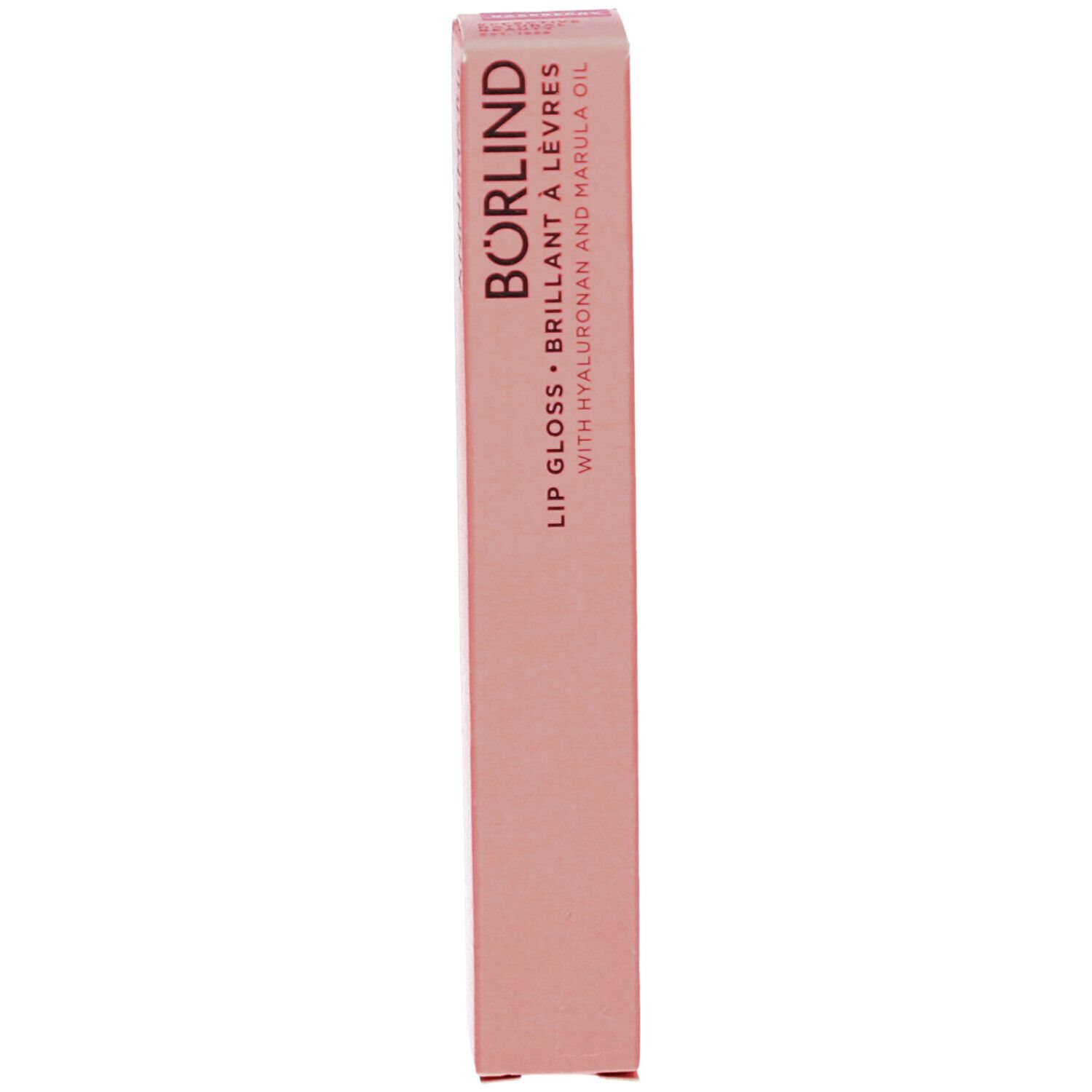 Tube de gloss avec bouchon noir. Texture rose scintillante. Inscription: ANNEMARIE BÖRLIND, Lipgloss.