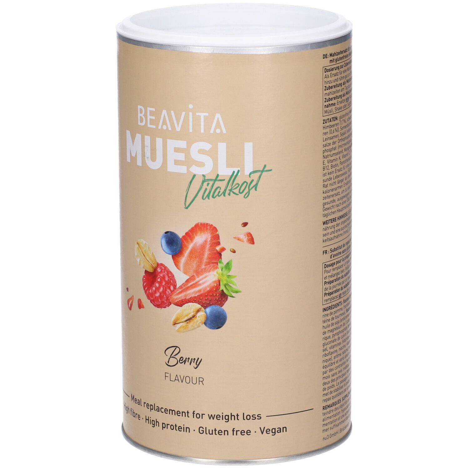 BEAVITA Vitalkost Diät-Müsli, saveur Baie. Substitut de repas pour la perte de poids. Riche en fibres, Riche en protéines, Sans gluten, Vegan.