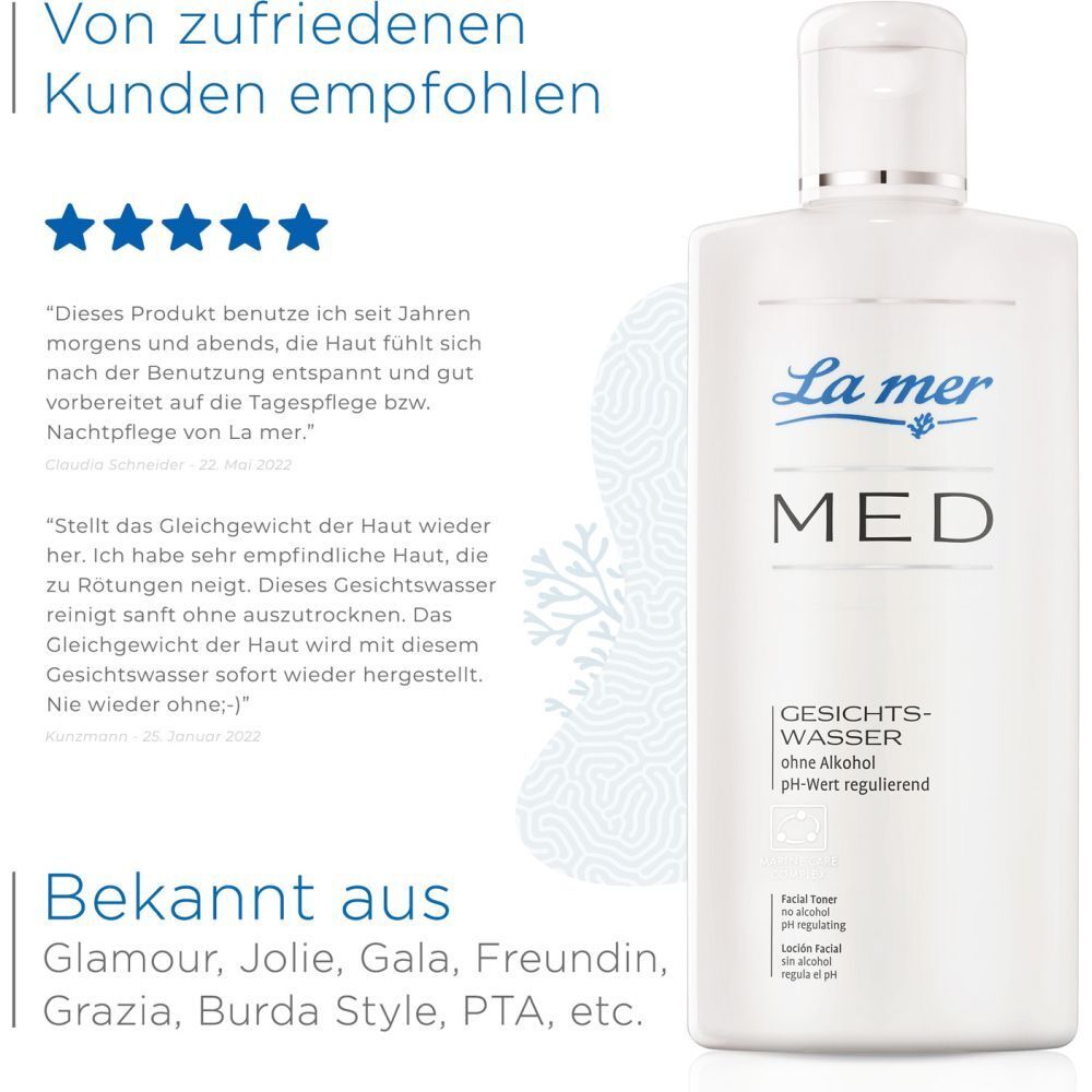 La mer MED Gesichtswasser. Recommandé par des clients satisfaits. Produit connu de Glamour, Jolie, Gala, Freundin, Grazia, Burda Style, PTA, etc.