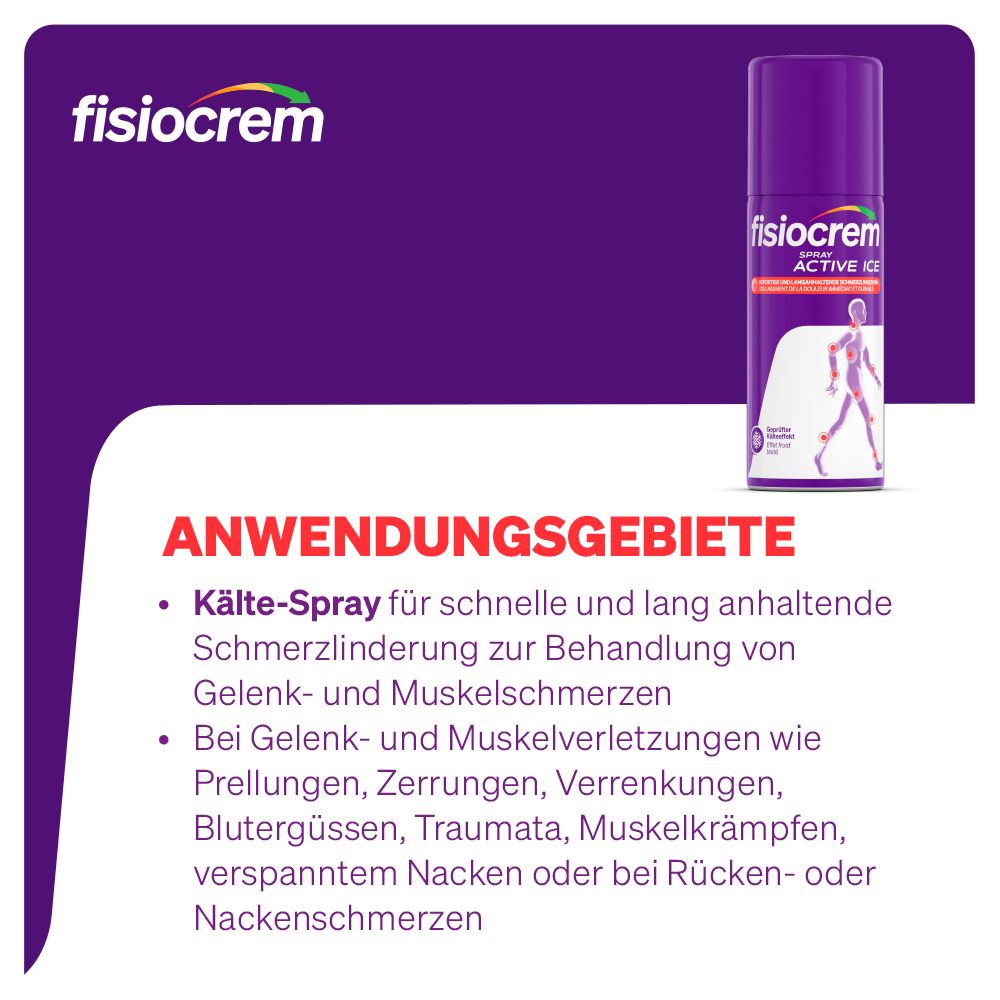 Zones d'application de Fisiocrem Spray Active Ice. Spray froid pour soulager la douleur.