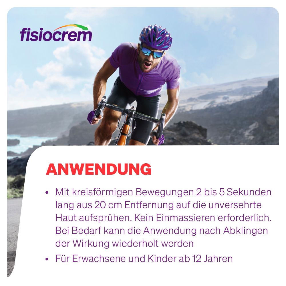 Ingrédients de Fisiocrem Spray Active Ice : Arnica, millepertuis, calendula, huile d'arbre à thé et effet froid.